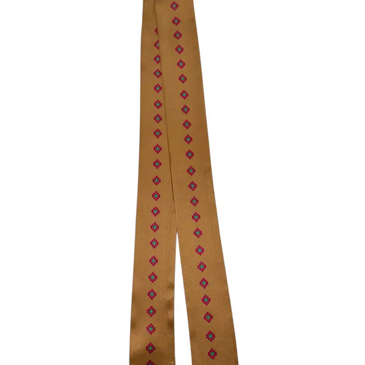 Tan Silk Twilly Scarf w/ Purple