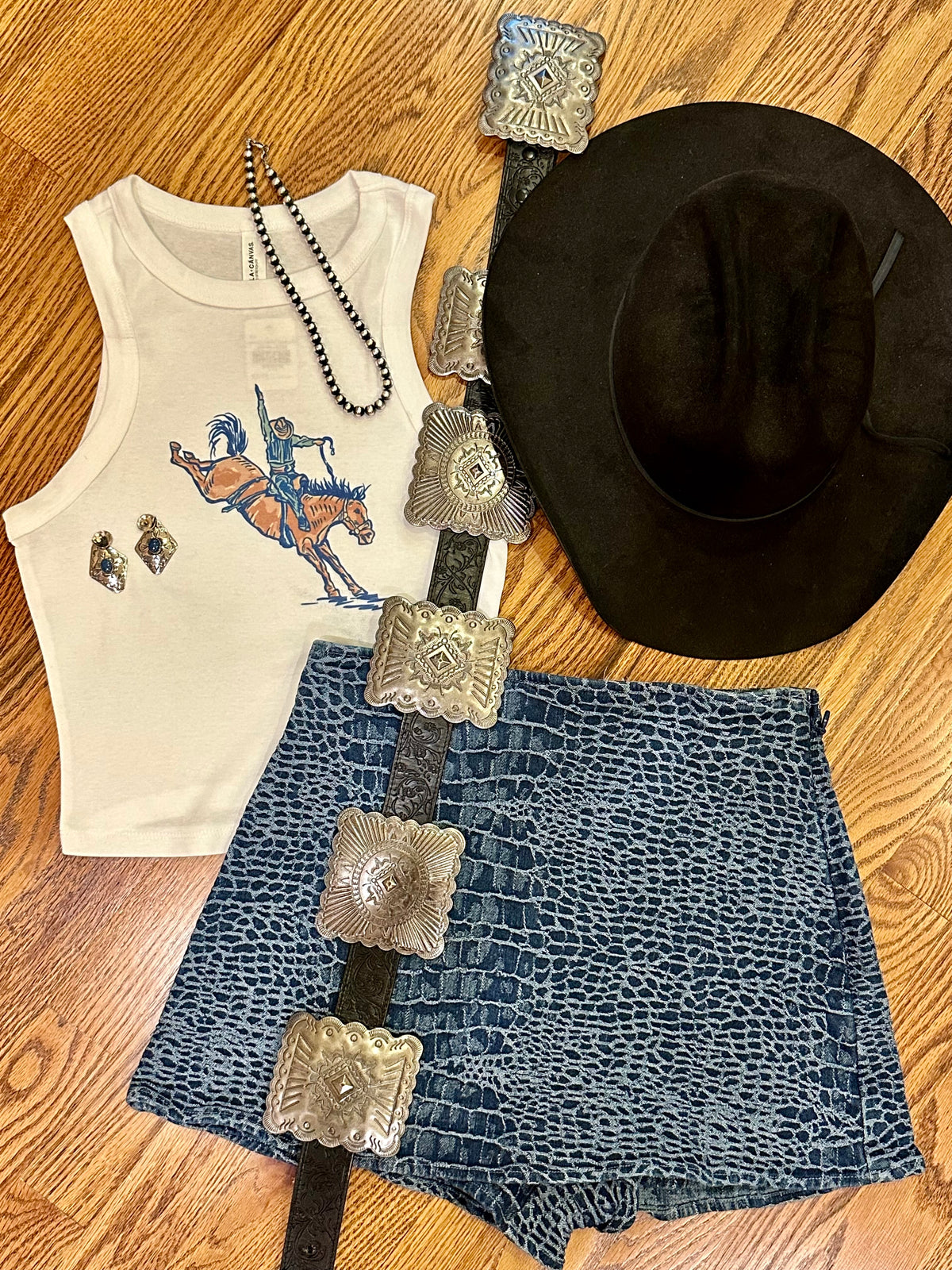 Western Croc Print Denim Skort