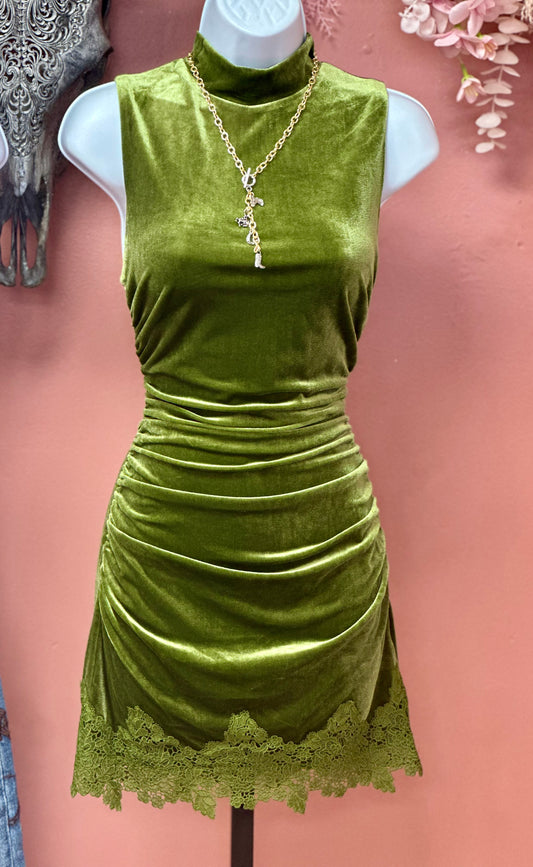 Olive-Tini Velvet Dress