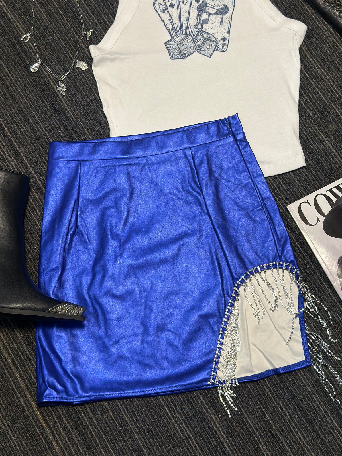 Sabrina Faux Leather Skirt - Blue