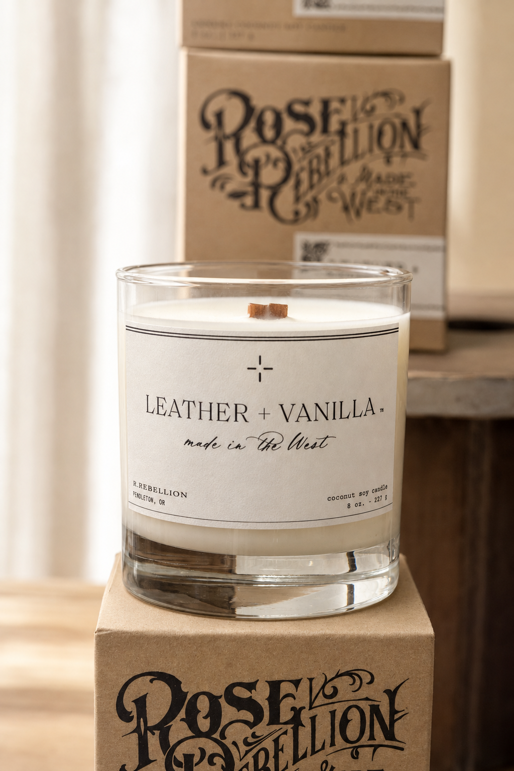 R. Rebellion Leather + Vanilla Candle