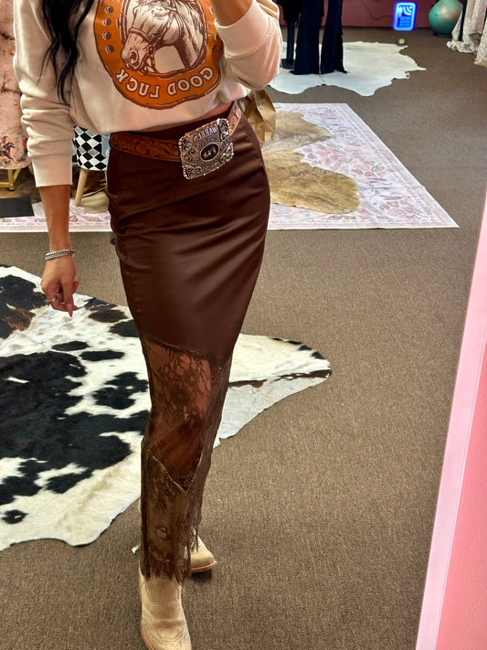 Whiskey & Lace Satin Midi Skirt