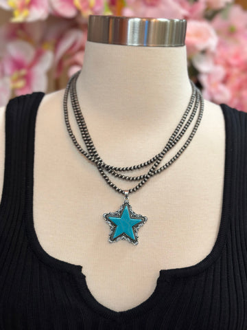 Short Lone Star Turquoise Pendant Necklace