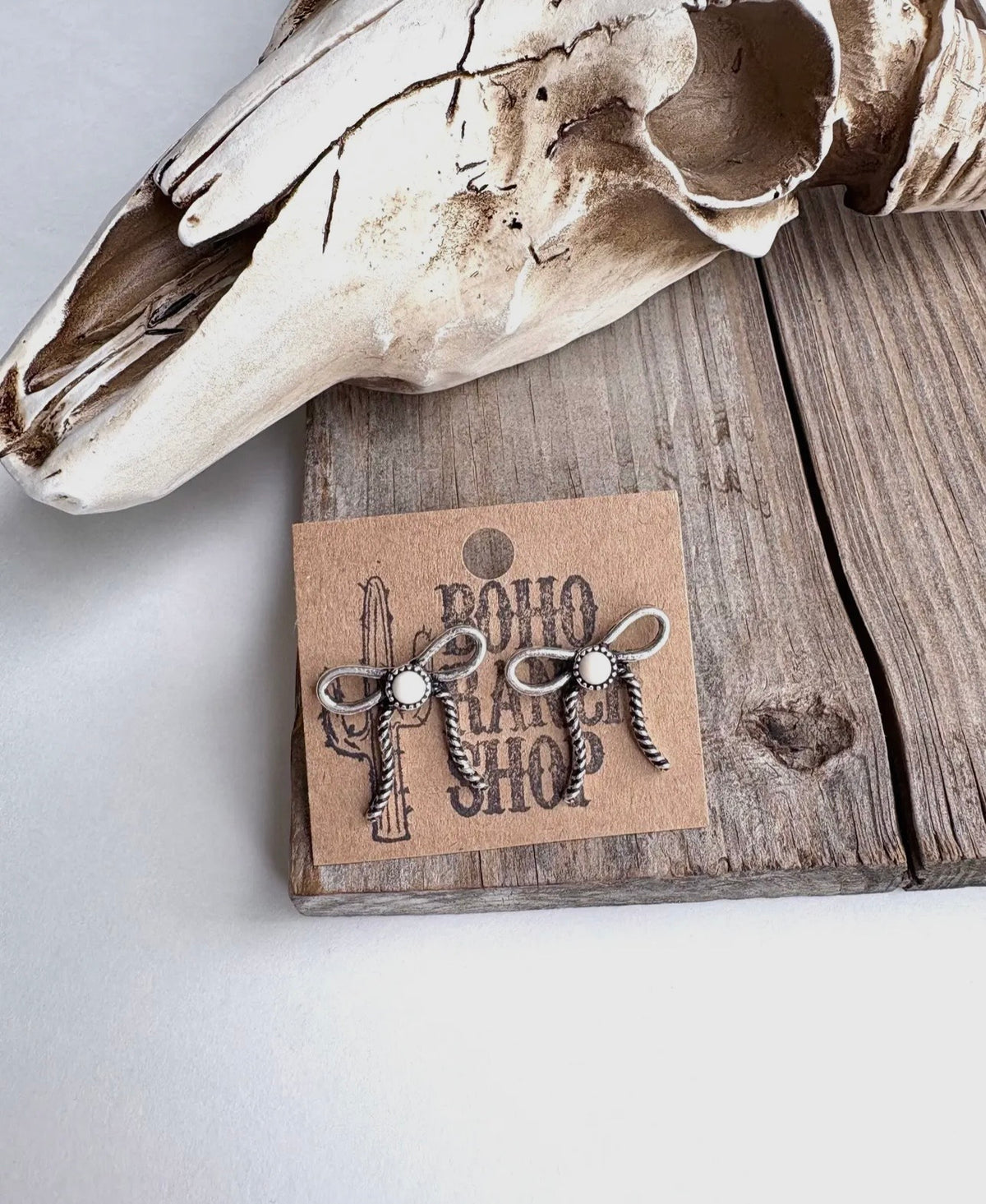 Western Bow Earrings - White