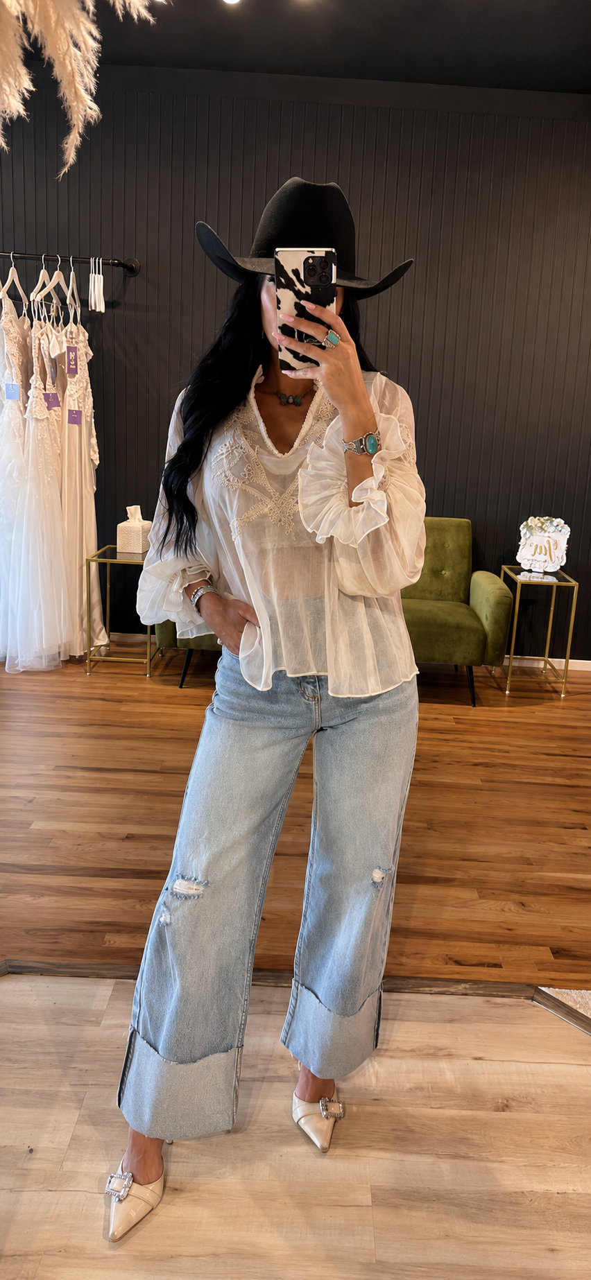 Cowgirl Faith Sheer Embroidered Top - Ivory