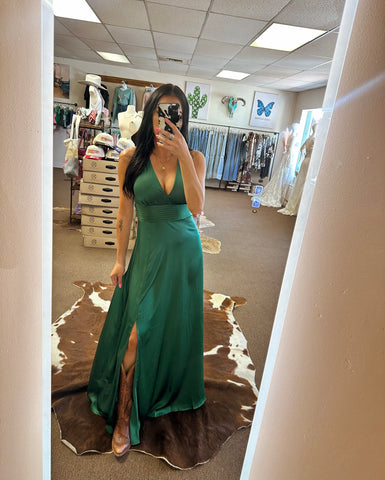 Emerald Dreams Satin Dress