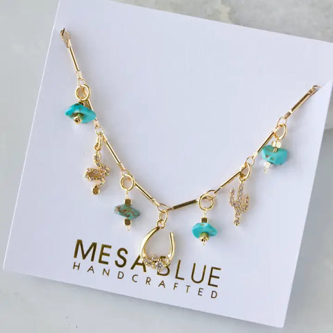 Turquoise CZ Desert Charm Necklace