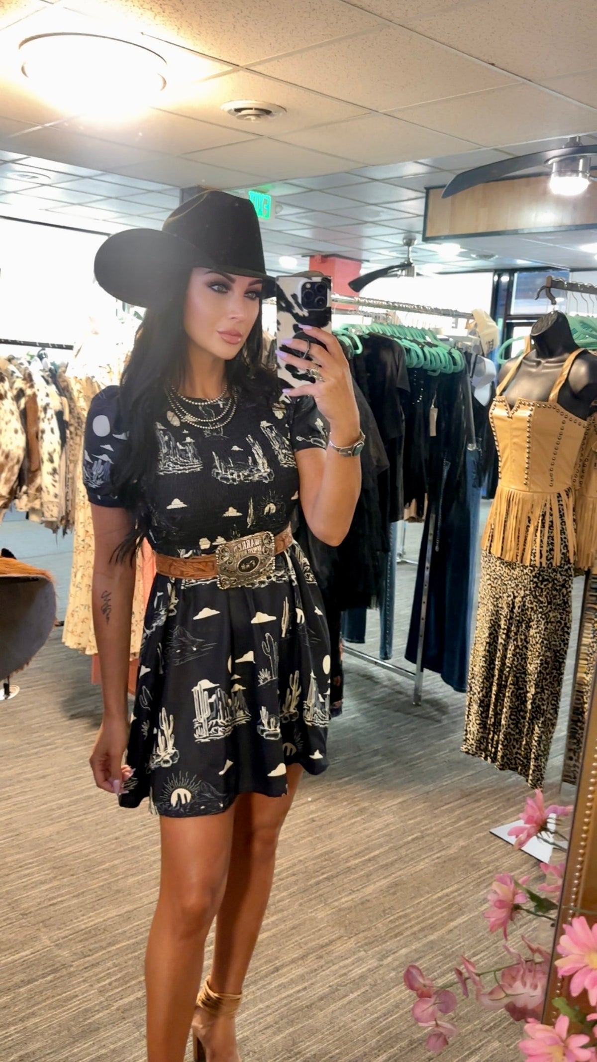Western Puff Sleeve Smocked Dress