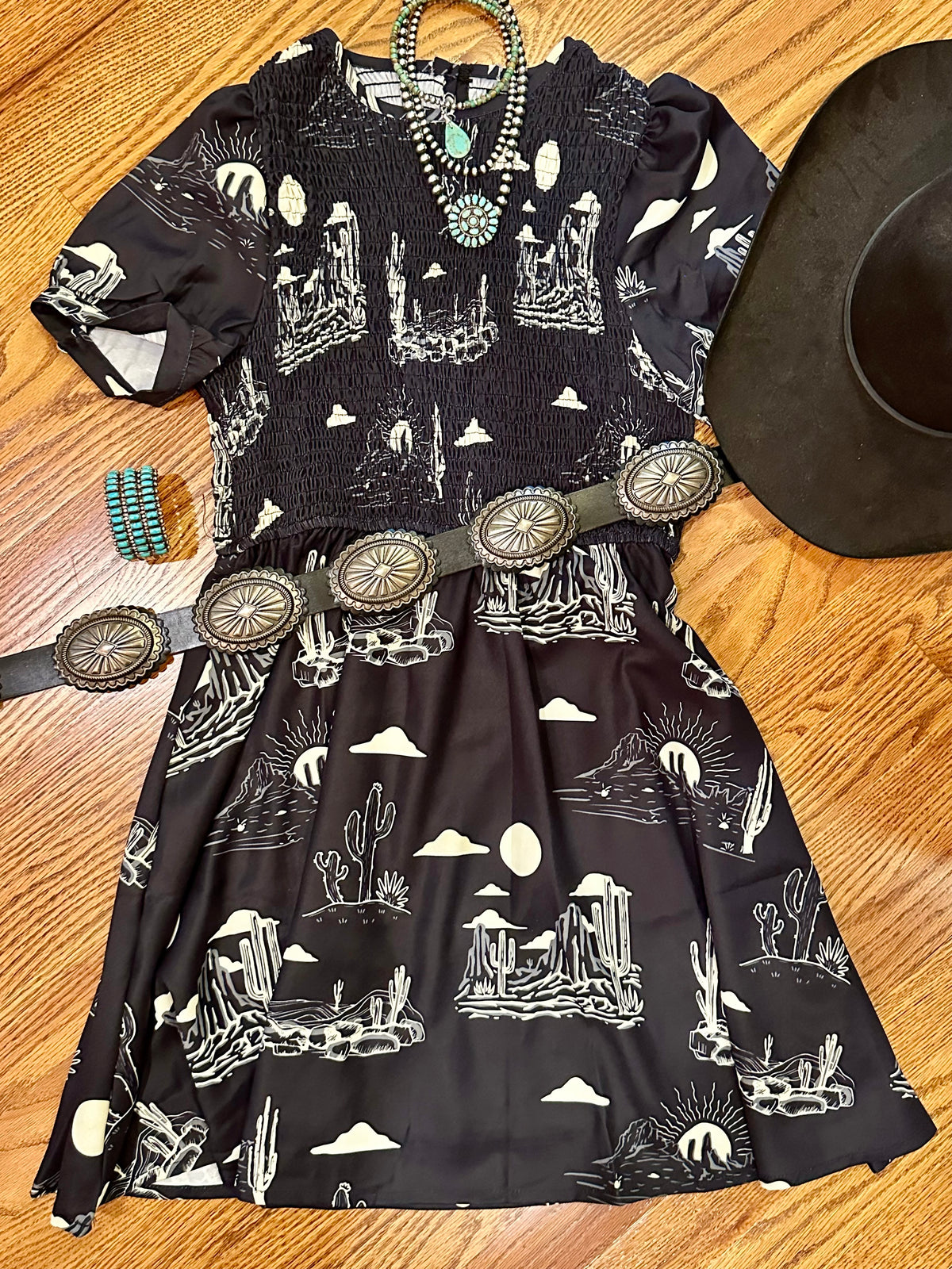 Western Puff Sleeve Smocked Dress