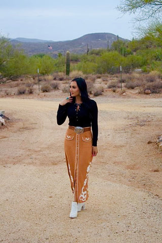Camel Boot Stitch Embroidered Skirt