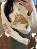 Western Patch Graphic Horse Sweater