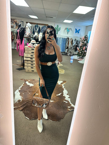 The Jackie Bodycon Midi Dress - Hunter Green