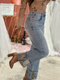 Cowgirl Embroidered Cuff Denim