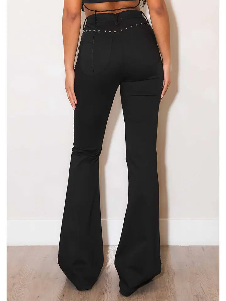 Studded Black High Rise Flares
