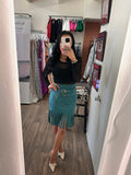 Teal Buckle Fringe Skirt