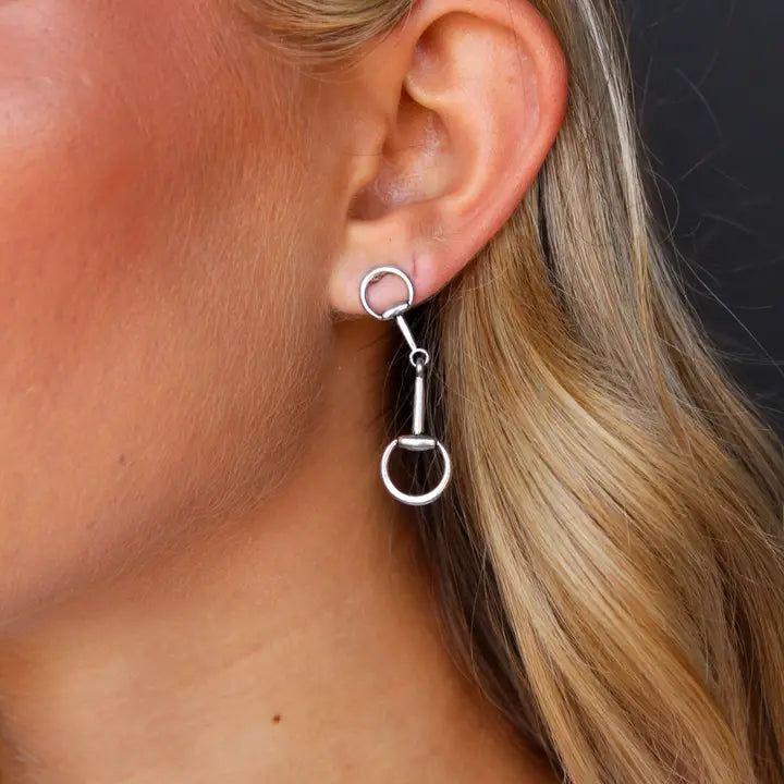18k Gold Plated Bit Drop Earrings - White Gold