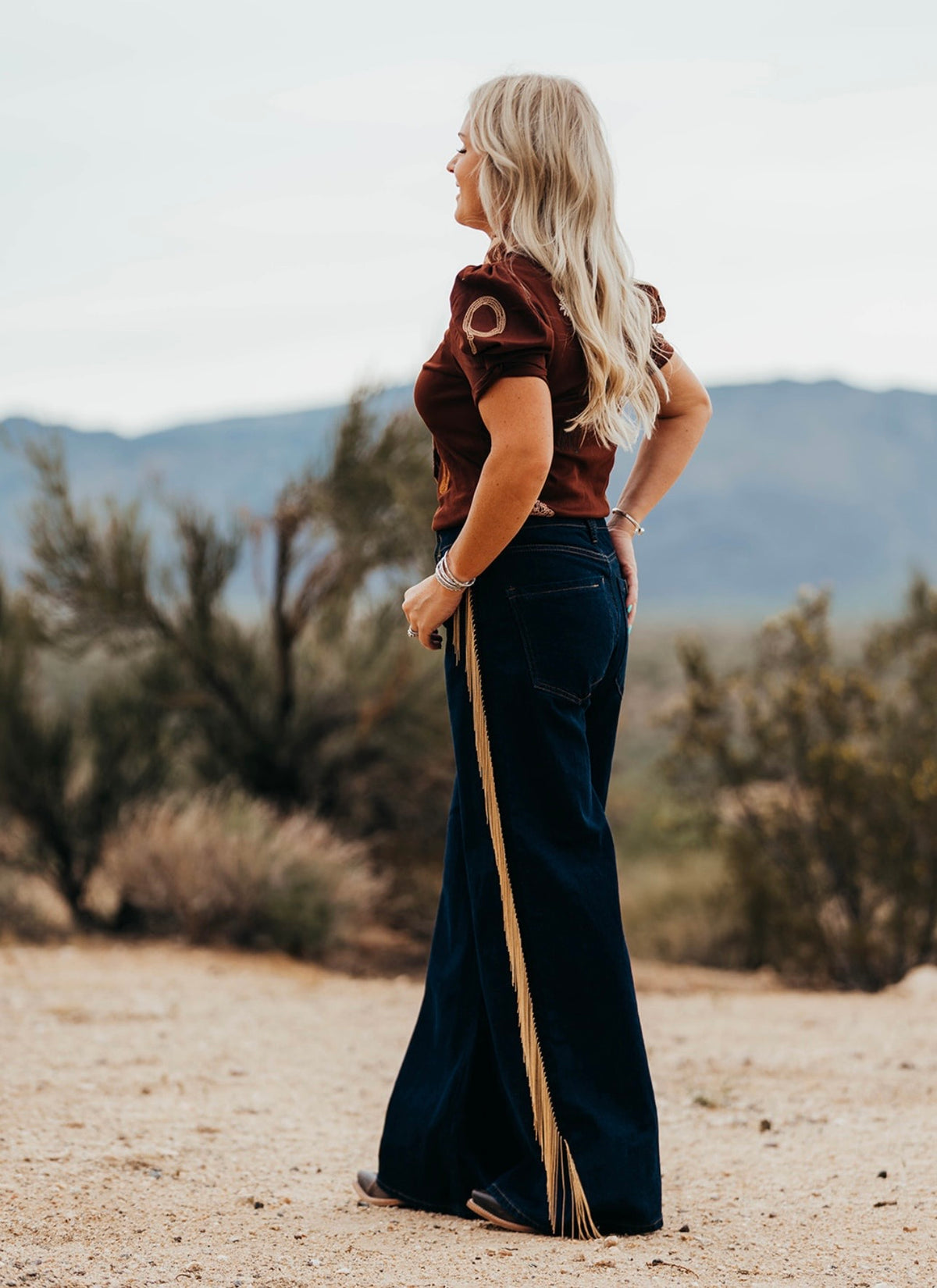 Marley Copper Fringe Wide Leg Denim