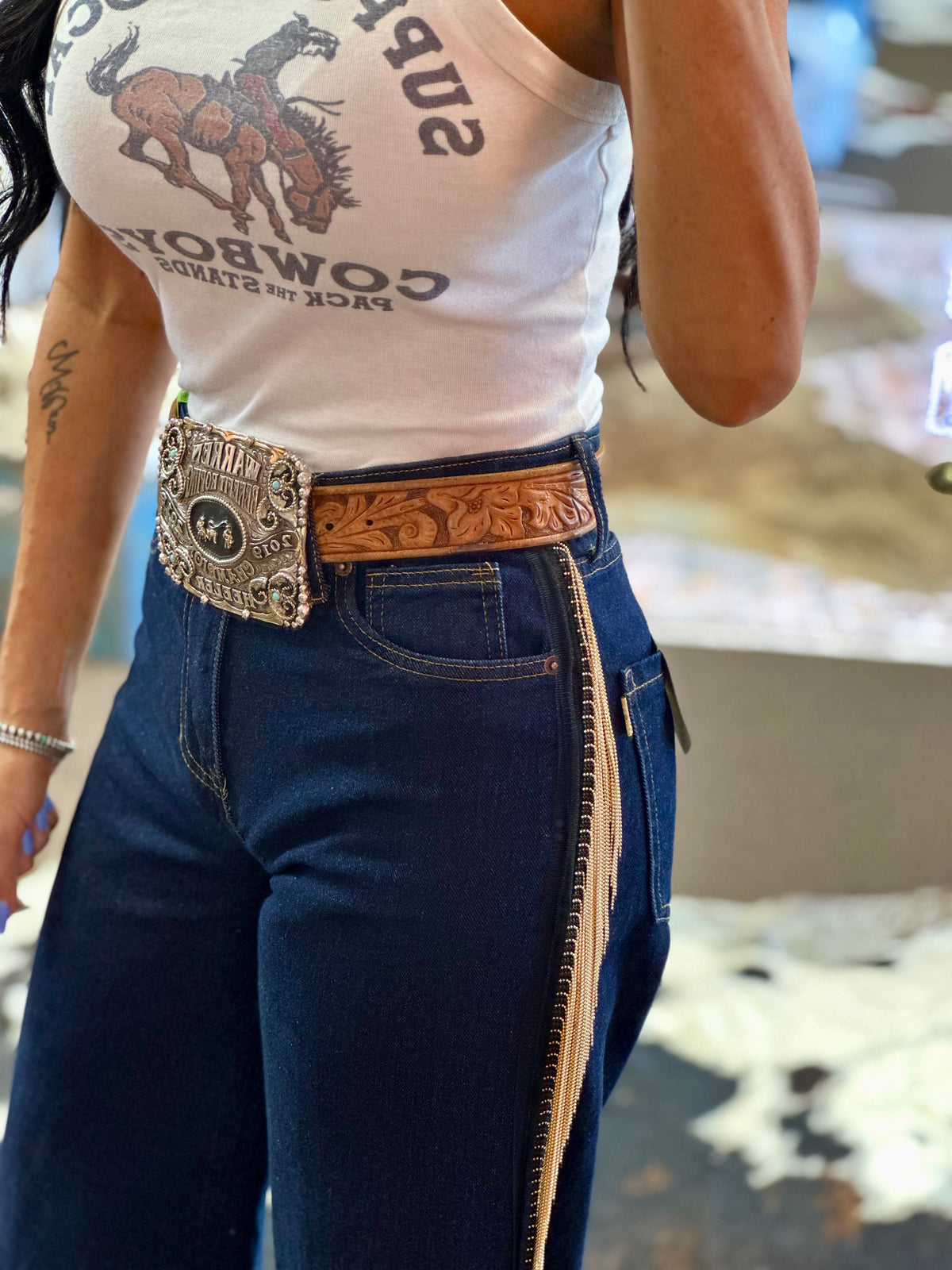 Marley Copper Fringe Wide Leg Denim