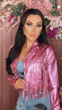 Western Barbie Metallic Fringe Jacket - Pink