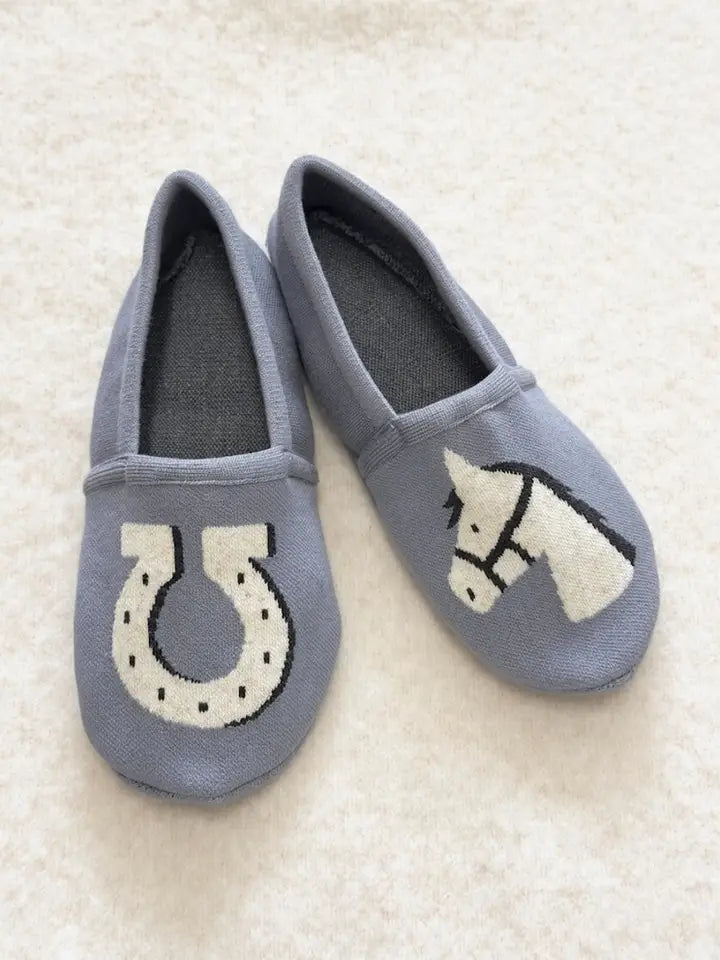 Horse Knit Slippers - Dusty Blue