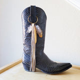 Boho Western Boot Bling Charm with Leather Fringe 500b