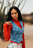 Floral Jacquard Denim Vest
