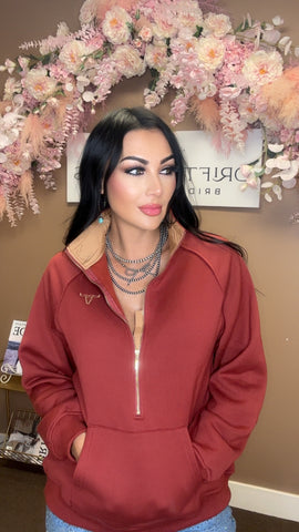 Cowgirl Anna Burgundy Quarter Zip Pullover