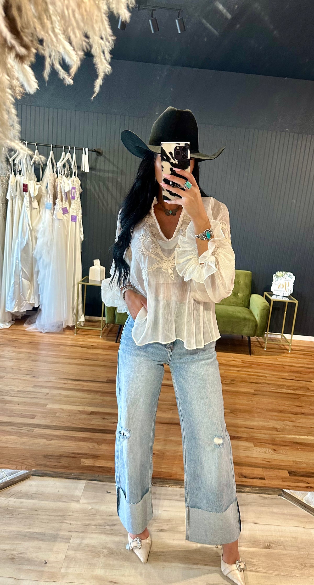Cowgirl Faith Sheer Embroidered Top - Ivory