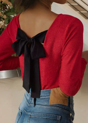 Happy Holidays Bow Sweater - Red