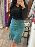 Teal Buckle Fringe Skirt