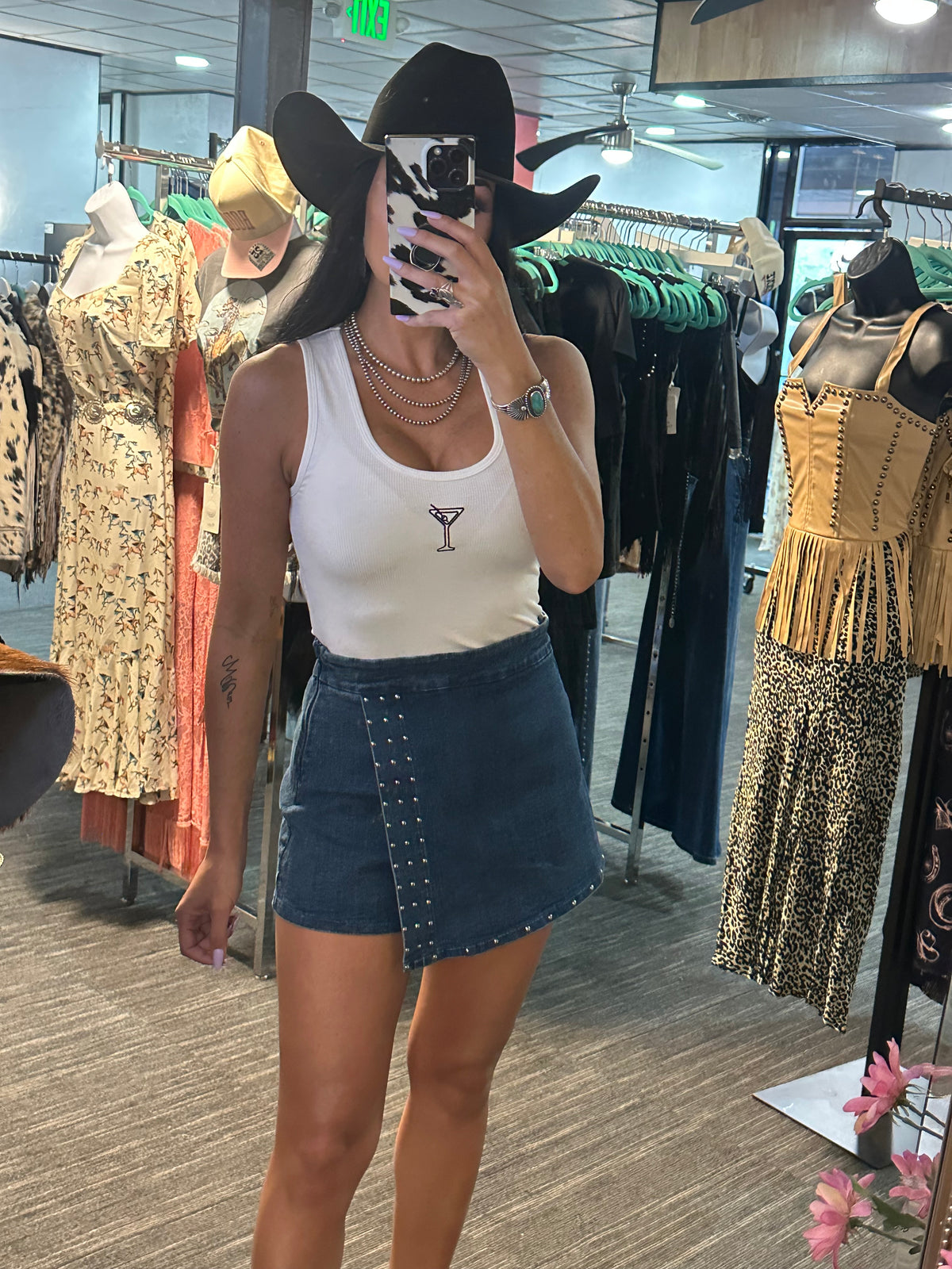 Studded Denim Skort