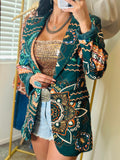 Desert Paisley Print Blazer - Emerald Green