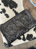 Large Tooled Black Leather Wallet