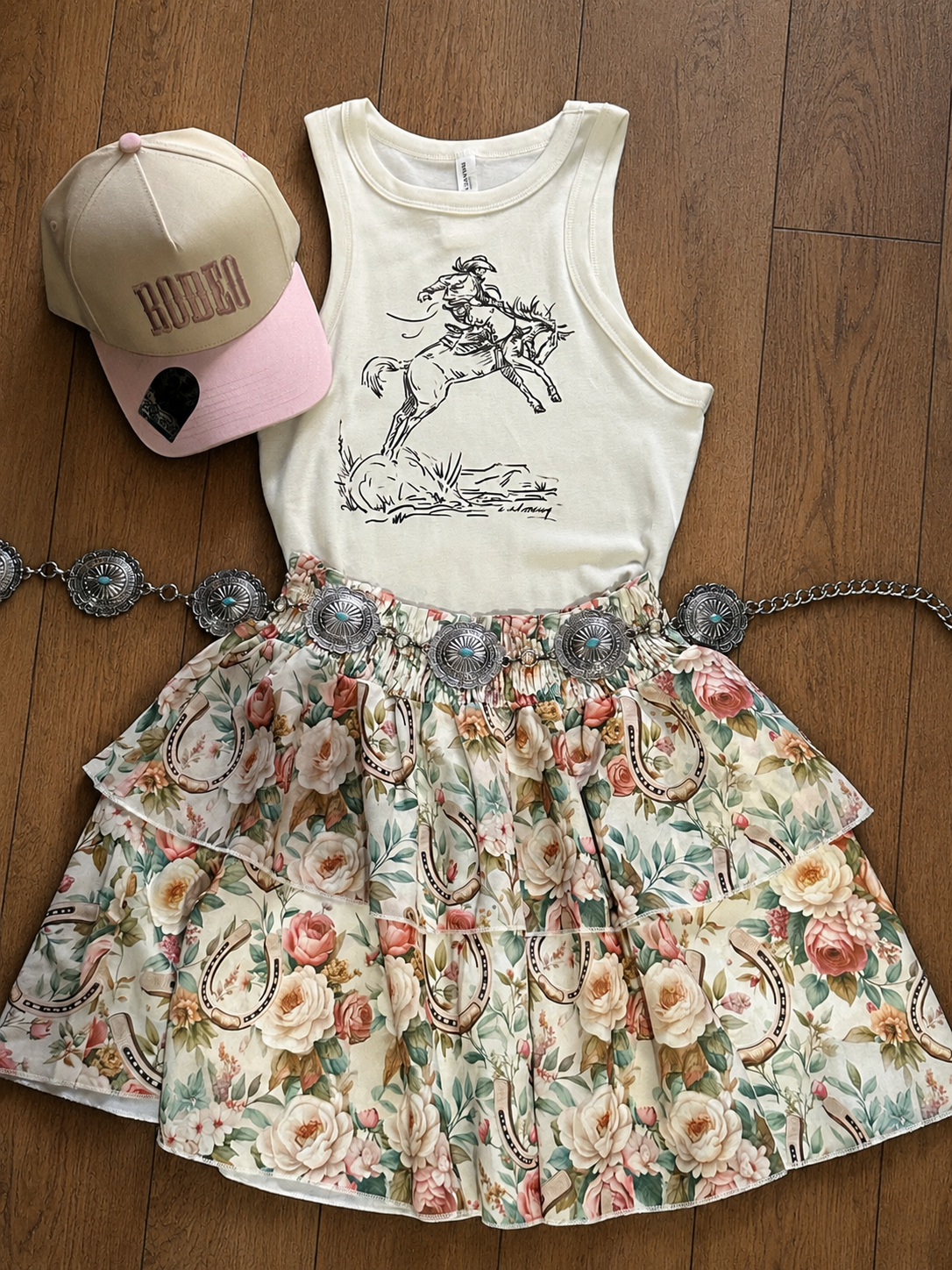 Pretty Cowgirl Floral Horseshoe Skirt