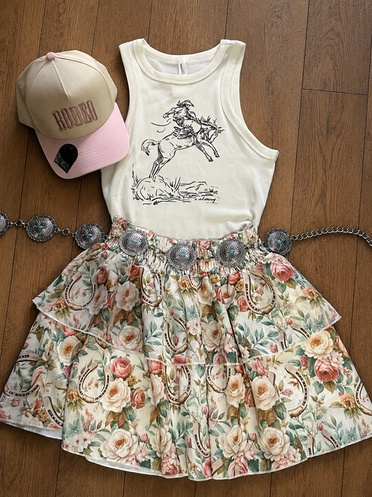 Pretty Cowgirl Floral Horseshoe Skirt