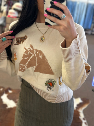 Western Patch Graphic Horse Sweater