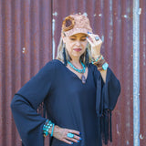 **Black Leather Fringe Earrings with Silver Bead Accent-Black 200c