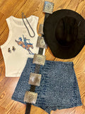 Western Croc Print Denim Skort