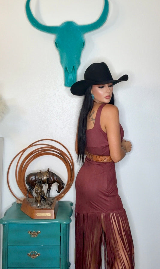 Midnight Rodeo Suede Fringe Dress