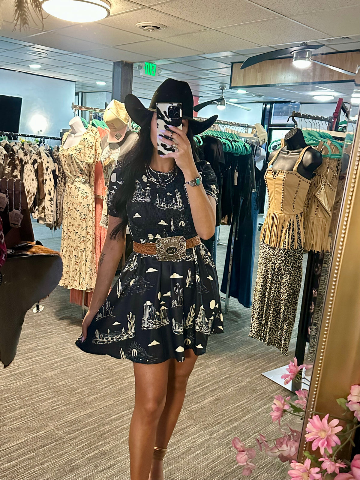 Western Puff Sleeve Smocked Dress