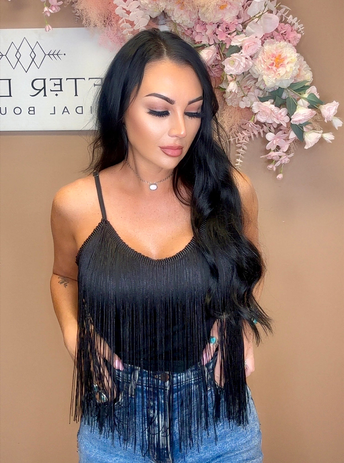 Boho Cowgirl Fringe Tank - Black