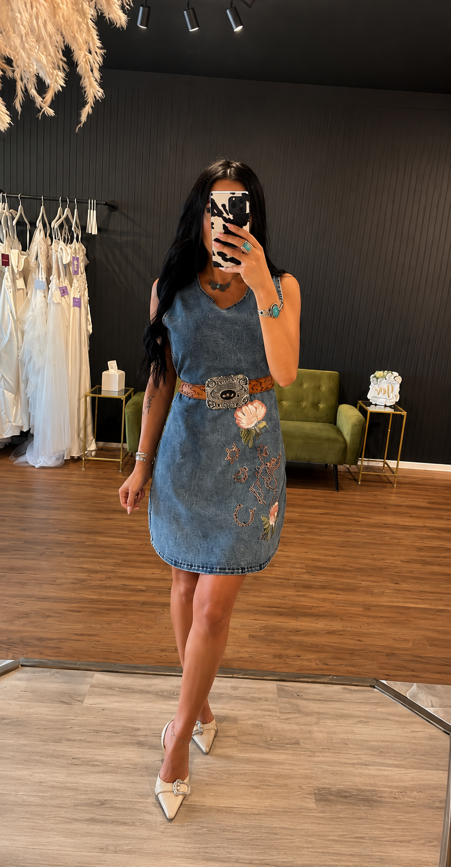 Wildflower Horse Denim Dress LARGE LEFT