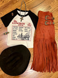 Skylar Rose Suede Fringe Buckle Skirt - Red
