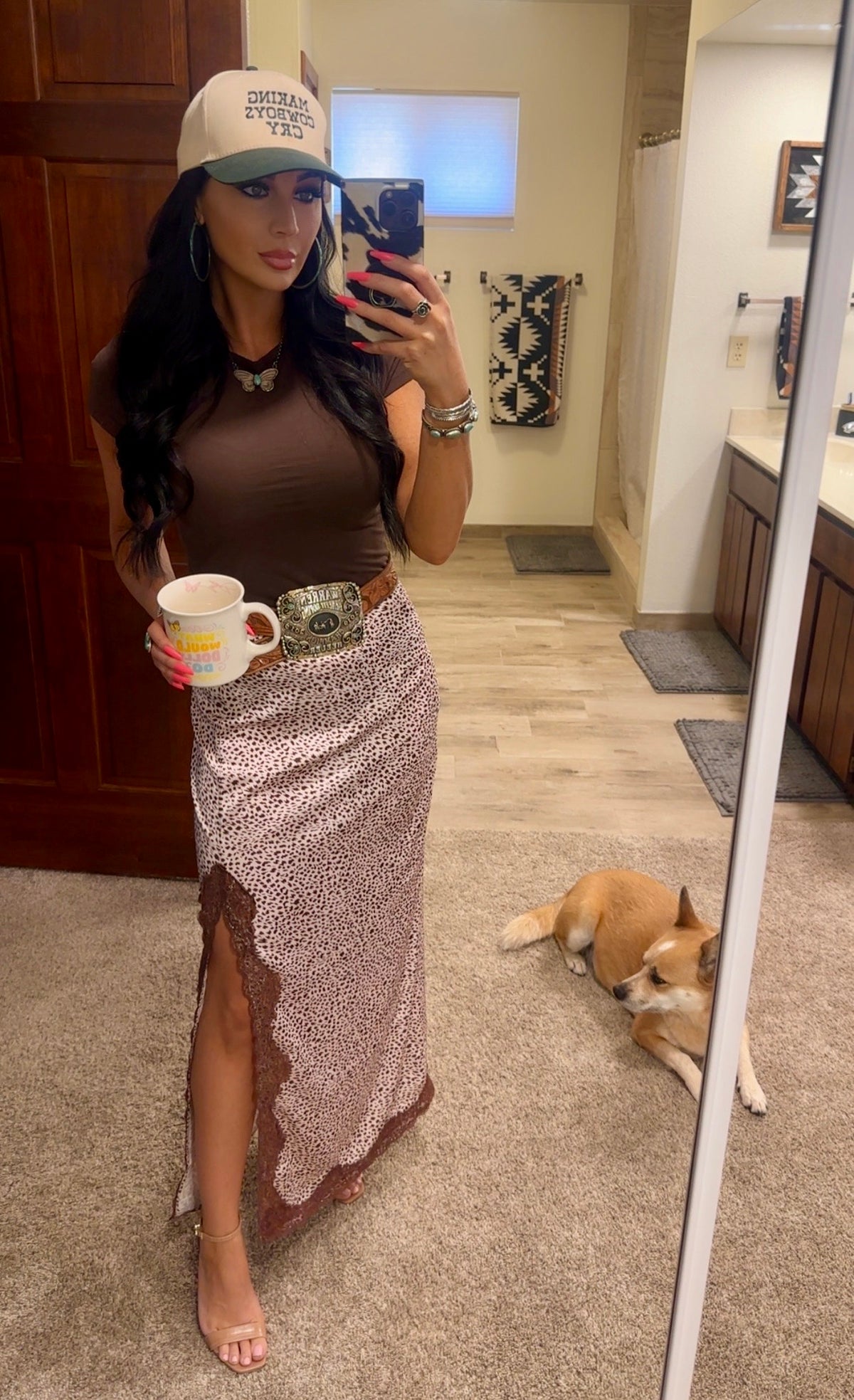 Western Cheetah Slit Skirt (S-XL)