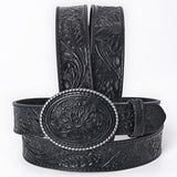 Black Hand-Tooled Floral Western Belt