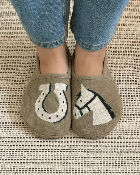 Horse Knit Slippers - Mocha