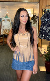 Sand Faux Leather Studded Corset Top