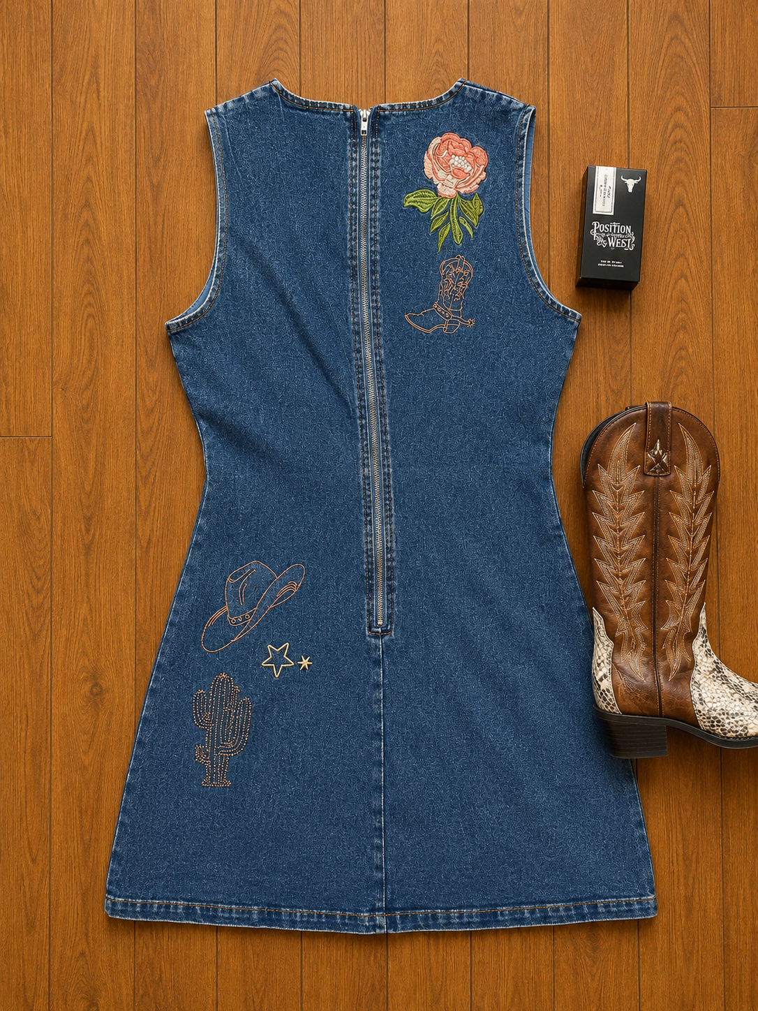 Wildflower Horse Denim Dress LARGE LEFT