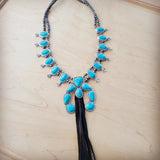 **Turquoise Squash Blossom Necklace w/ Long Black Tassel 262b