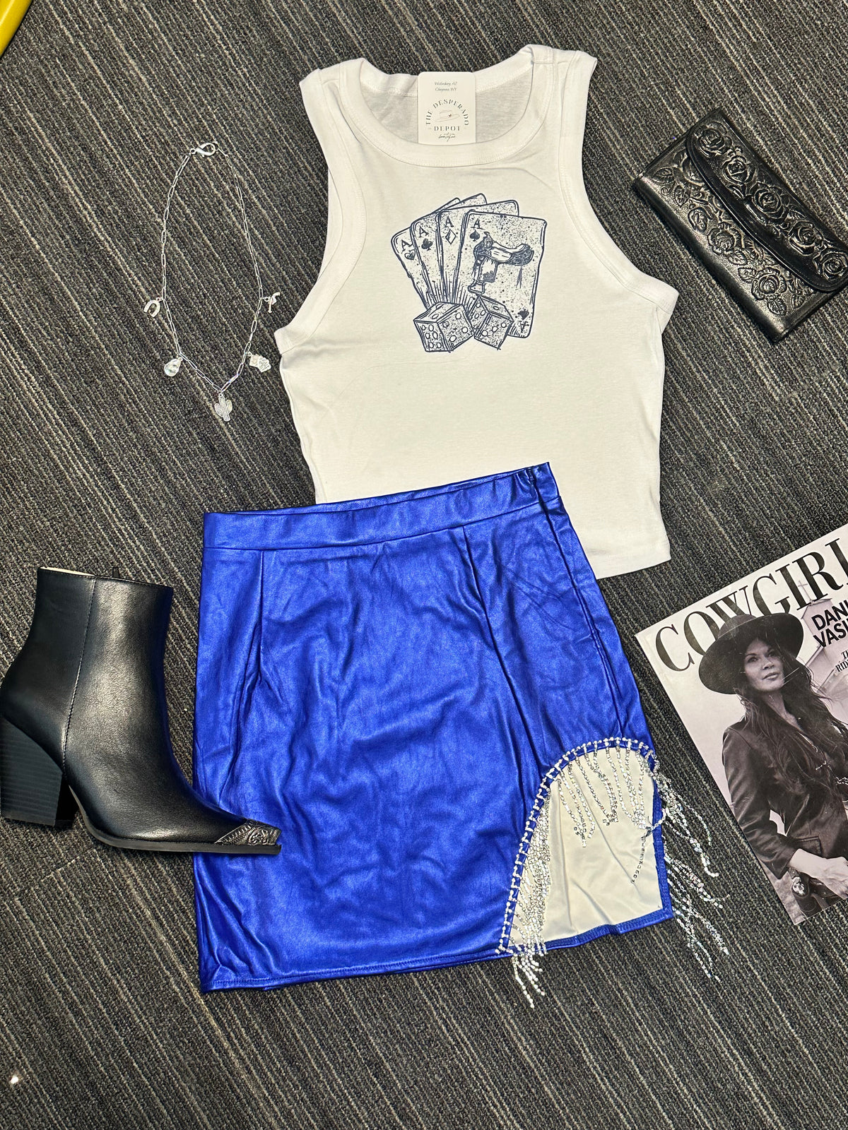 Sabrina Faux Leather Skirt - Blue